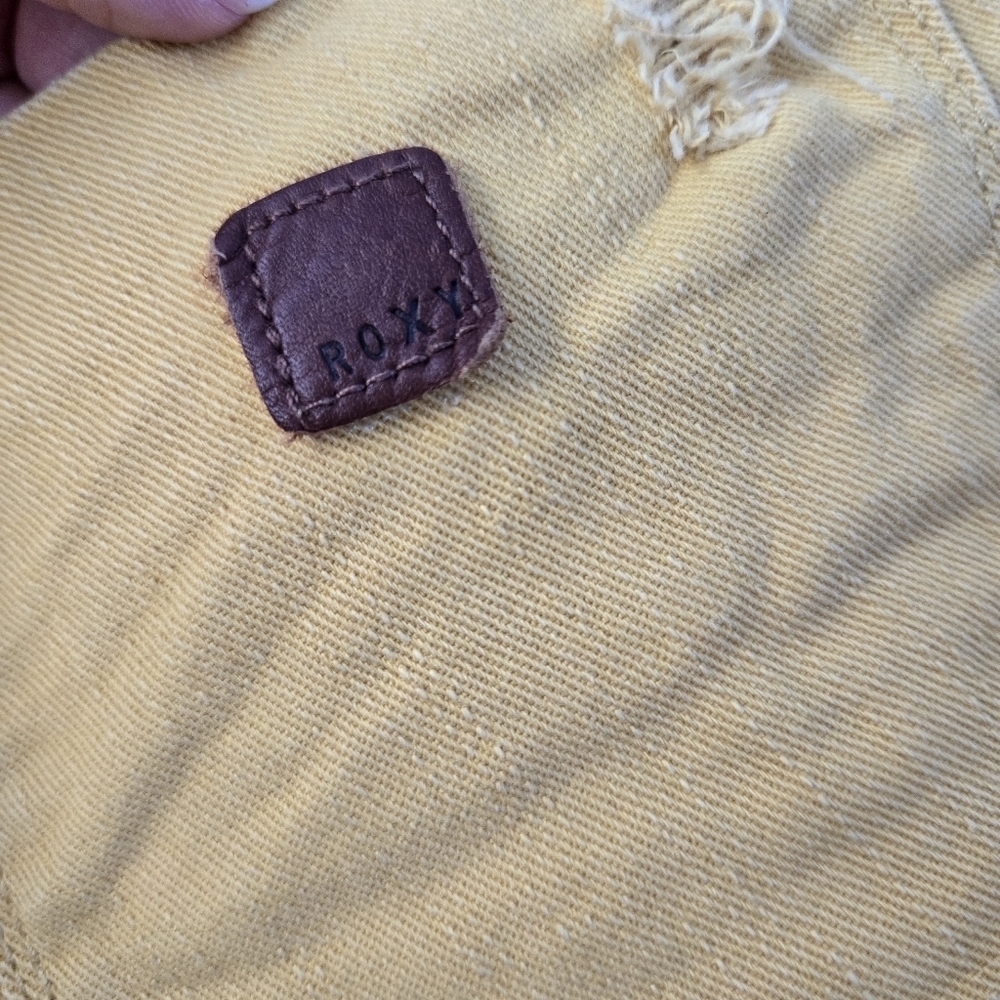 Roxy mustard yellow denim cutoff distressed mid ti low rise short shorts sz 26 - Picture 4 of 10
